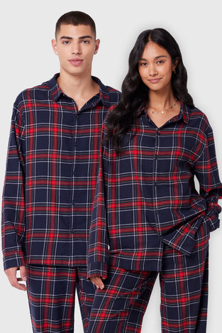 Unisex Flannel Red & Navy Check Print Pyjama Shirt